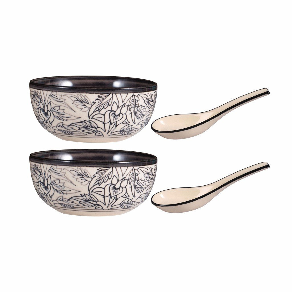 Caffeine Ceramic Handmade Black Perru Soup Bowl (Set of 2) - Caffeine Premium Stoneware