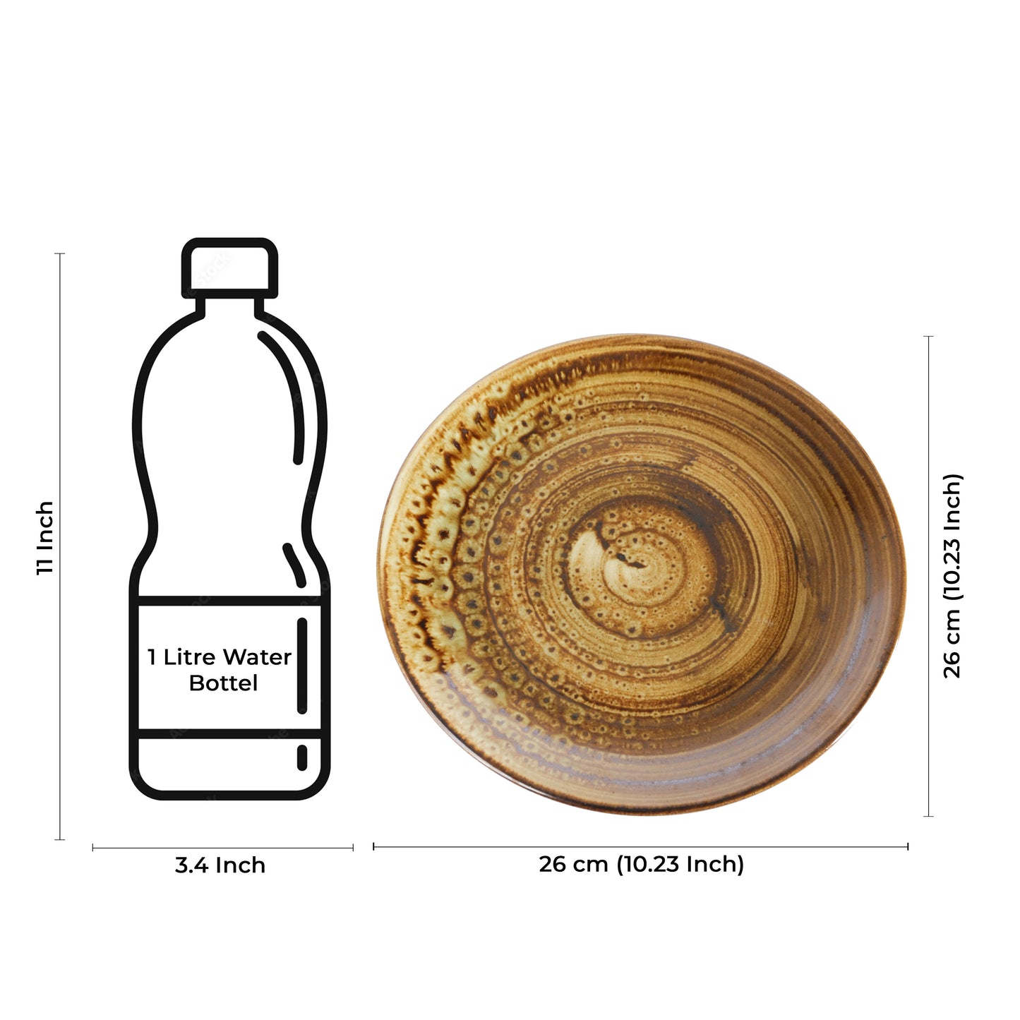 Caffeine Ceramic Handmade Stoneware Brown Wood Print Dinner Plate set of 4 - Caffeine Premium Stoneware