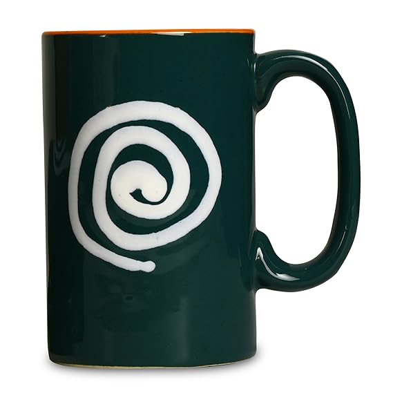 Caffeine Ceramic Stoneware Handmade Green & White Doodle Print Coffee Mug (Set of 6) - Caffeine Premium Stoneware