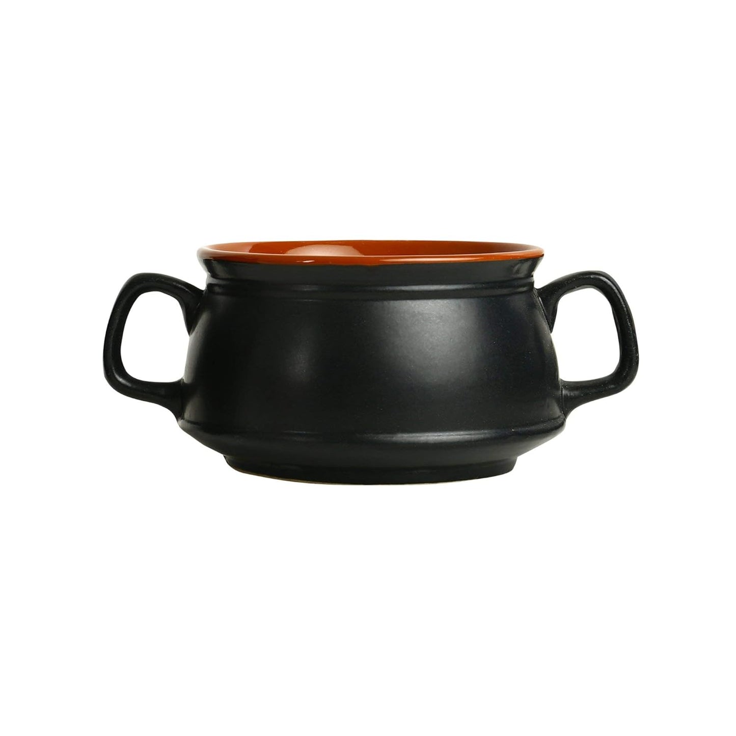 Caffeine Ceramic Handmade Black & Brown Double Handle Soup Bowl with spoon set of 6 - Caffeine Premium Ceramic
