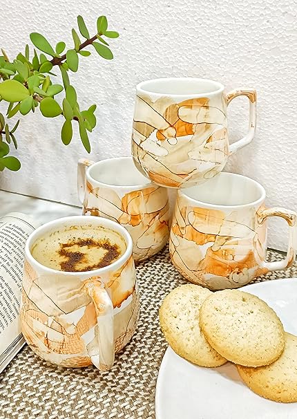 caffeine Ceramic Golden Glossy Marble Tea Cup set 4 - Caffeine Premium Stoneware