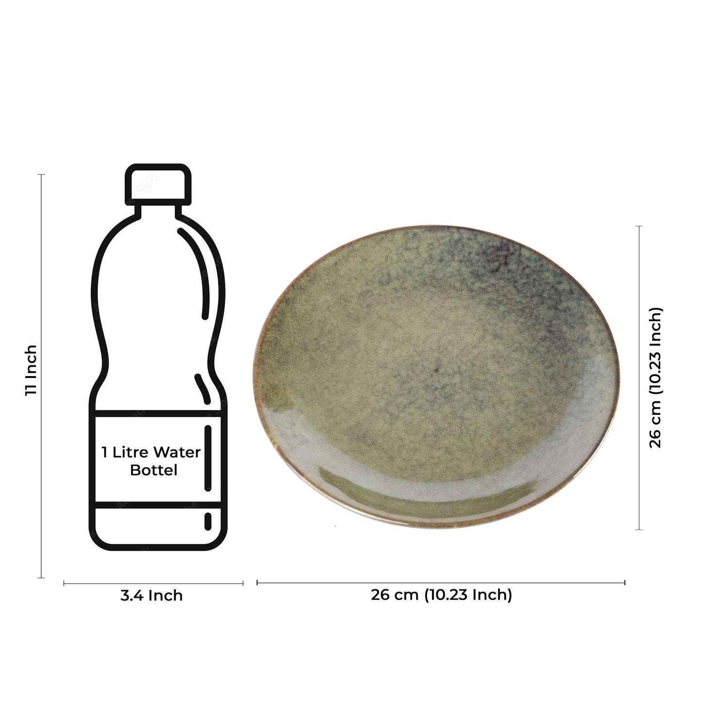 Caffeine Ceramic Handmade Multicolor Green Studio Dinner Plate 10" inch (Set of 6) - Caffeine Premium Stoneware