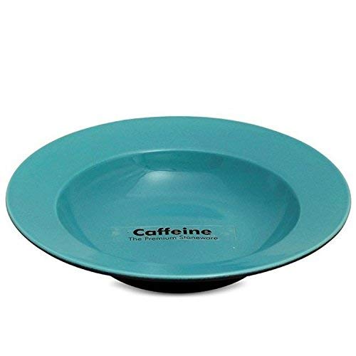 Caffeine Ceramic Handmade Stoneware Plain Sea Green & Black Soup Plate/Pasta Plate/Maggie Plate/Macaroni Plate 9" (Set of 6 Microwave & Dishwasher Safe) - Caffeine Premium Stoneware