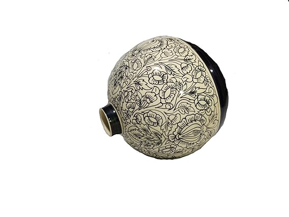 Premium quality handmade black Peru ceramic vase in traditional matki shape for modern interiors