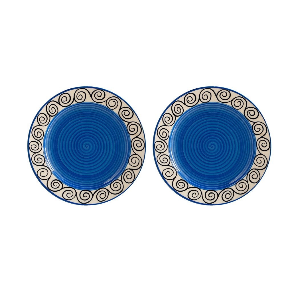 Caffeine Ceramic Handmade Stoneware Blue Doodle Quarter Plate 7”(Set of 4 Dishwasher & Microwave Safe ) - Caffeine Premium Stoneware