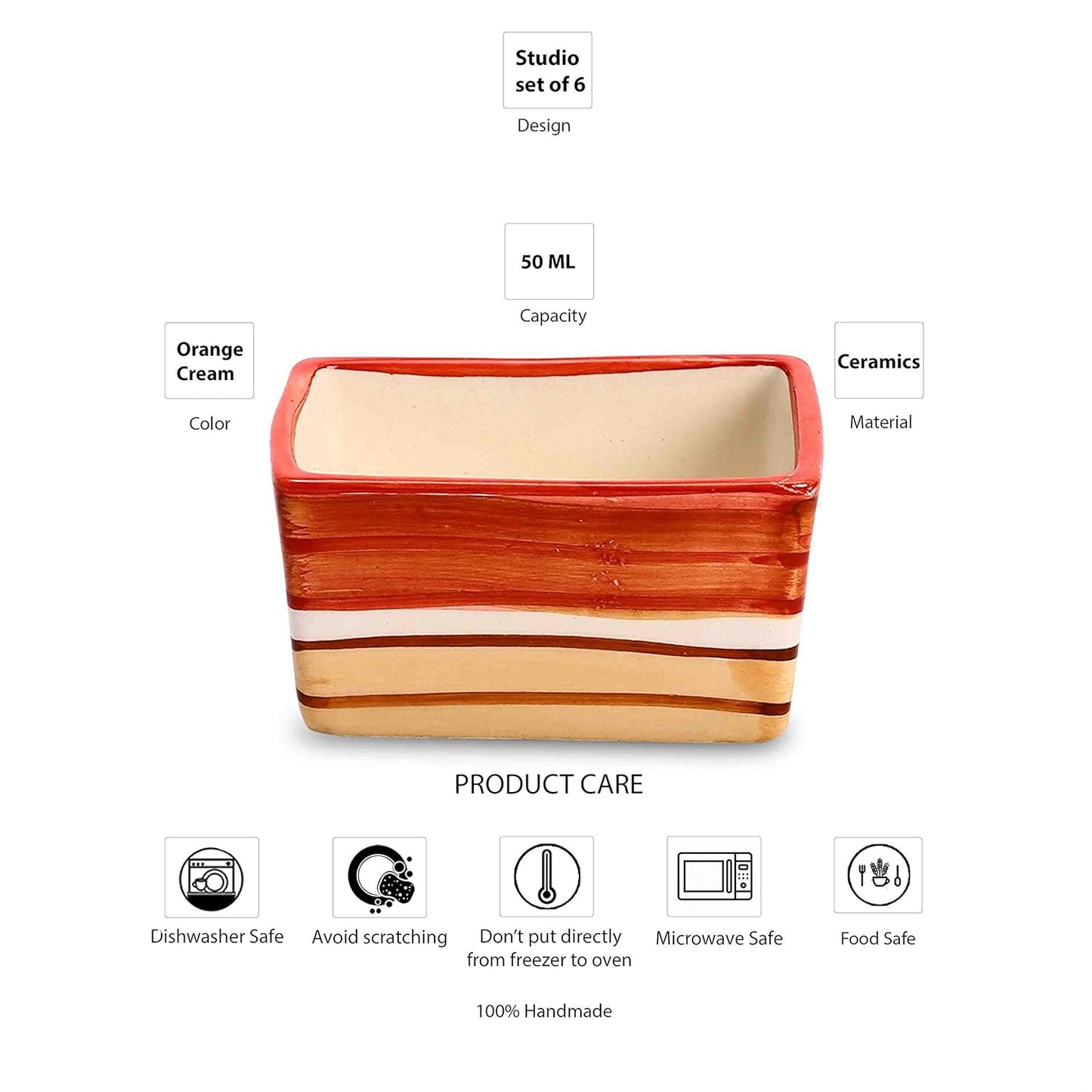 Caffeine Ceramic Handmade Orange Beige Dip and Sauce (Set of 6, 40 ml) - Caffeine Premium Stoneware