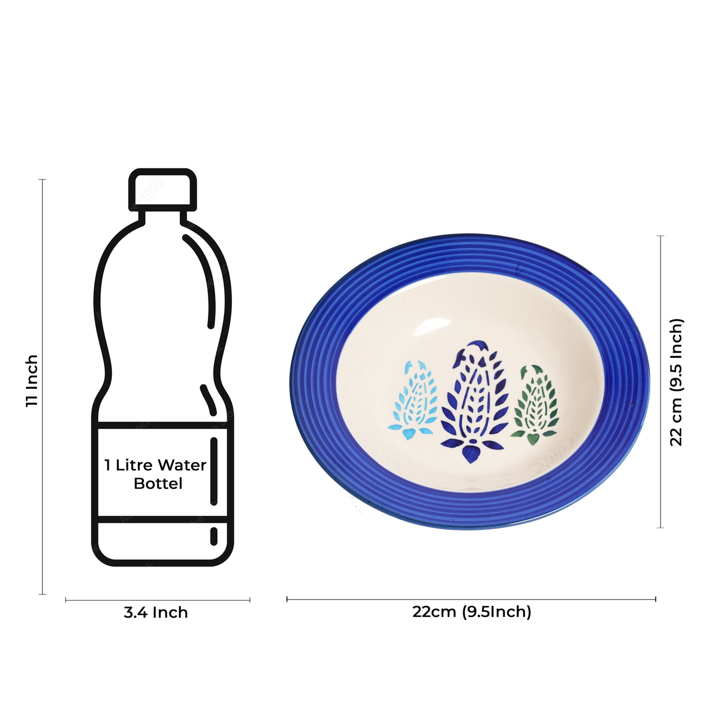 Caffeine Ceramic Handmade Blue Boota 9'' Soup Plate set of 6 - Caffeine Premium Stoneware