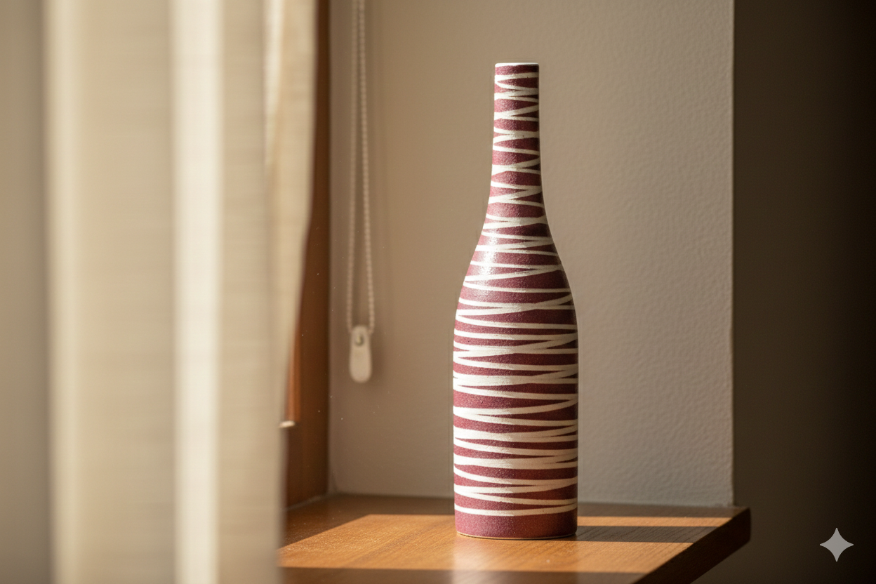 Caffeine handmade ceramic décor vase with pink and white stripes, suitable for living room tables, shelves, and interior décor ideas