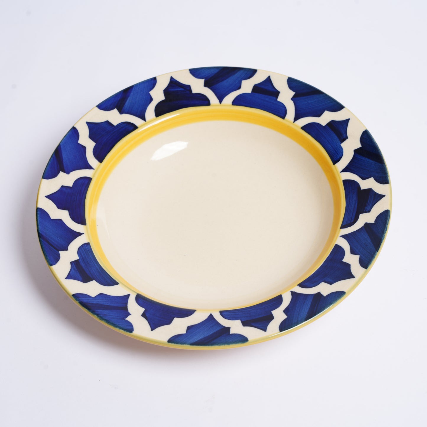 Caffeine Ceramic Handmade Stoneware Blue Umrao 7 inch Soup Plate/Pasta Plate/Maggie Plate/Macaroni Plate(Set of 6 Microwave & Dishwasher Safe) - Caffeine Premium Stoneware