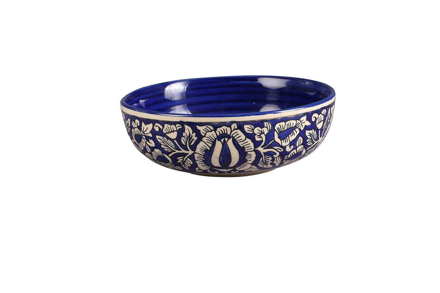 Caffeine Ceramic Handmade Blue mughal Serving Bowl 8.5 inch (Set of 1) Large