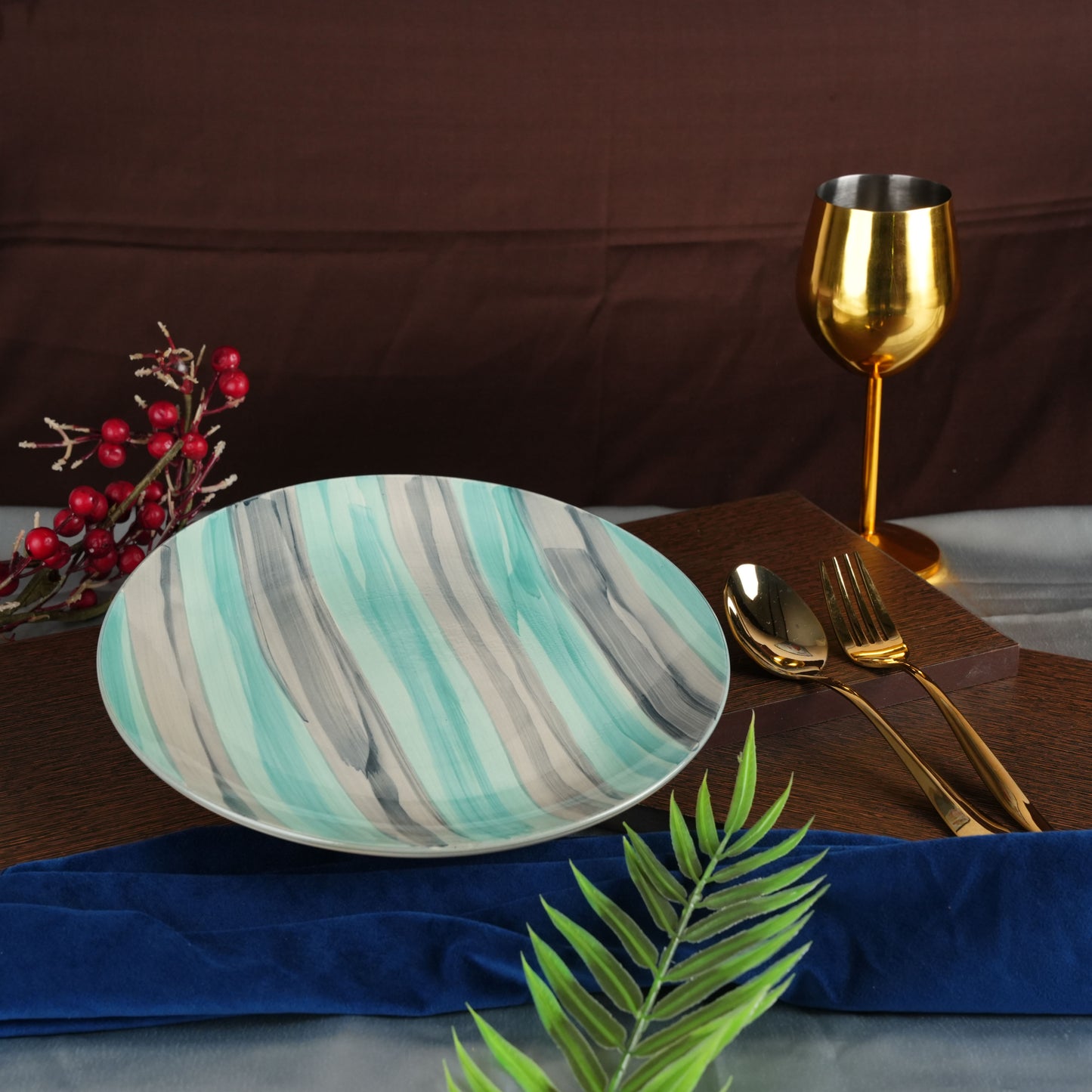 Caffeine Ceramic Handmade Stoneware Sea Green Quarter Plate 7”(Set of 6 ) - Caffeine Premium Stoneware