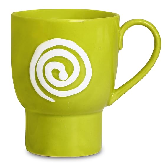 Caffeine Ceramic Stoneware Handmade Green White Doodle Coffee Mug Set of 2 - Caffeine Premium Stoneware