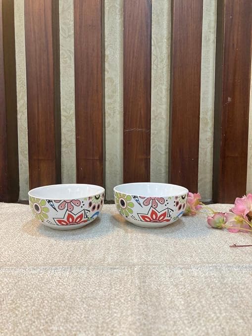 Caffeine Premium Premium Ceramic Handmade Multicolor Flower Design Katori Bowl (Set of 4 ) - Caffeine Premium Stoneware