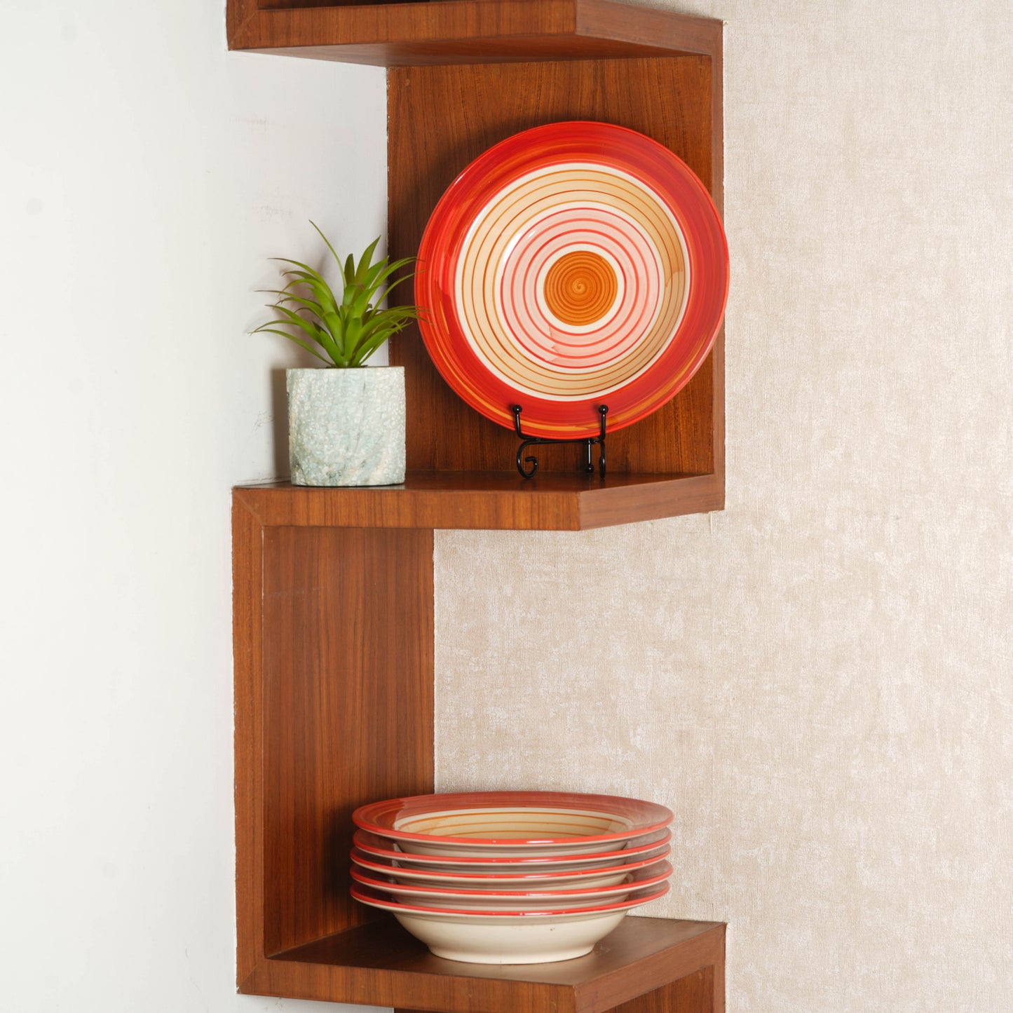 Caffeine Ceramic Handmade Stoneware Orange Beige 9'' Soup Plate set of 6 - Caffeine Premium Stoneware