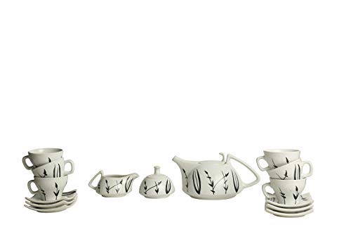 Caffeine Ceramic Handmade White Bamboo Printed Tea Sets (Set of 15 pcs) - Caffeine Premium Stoneware