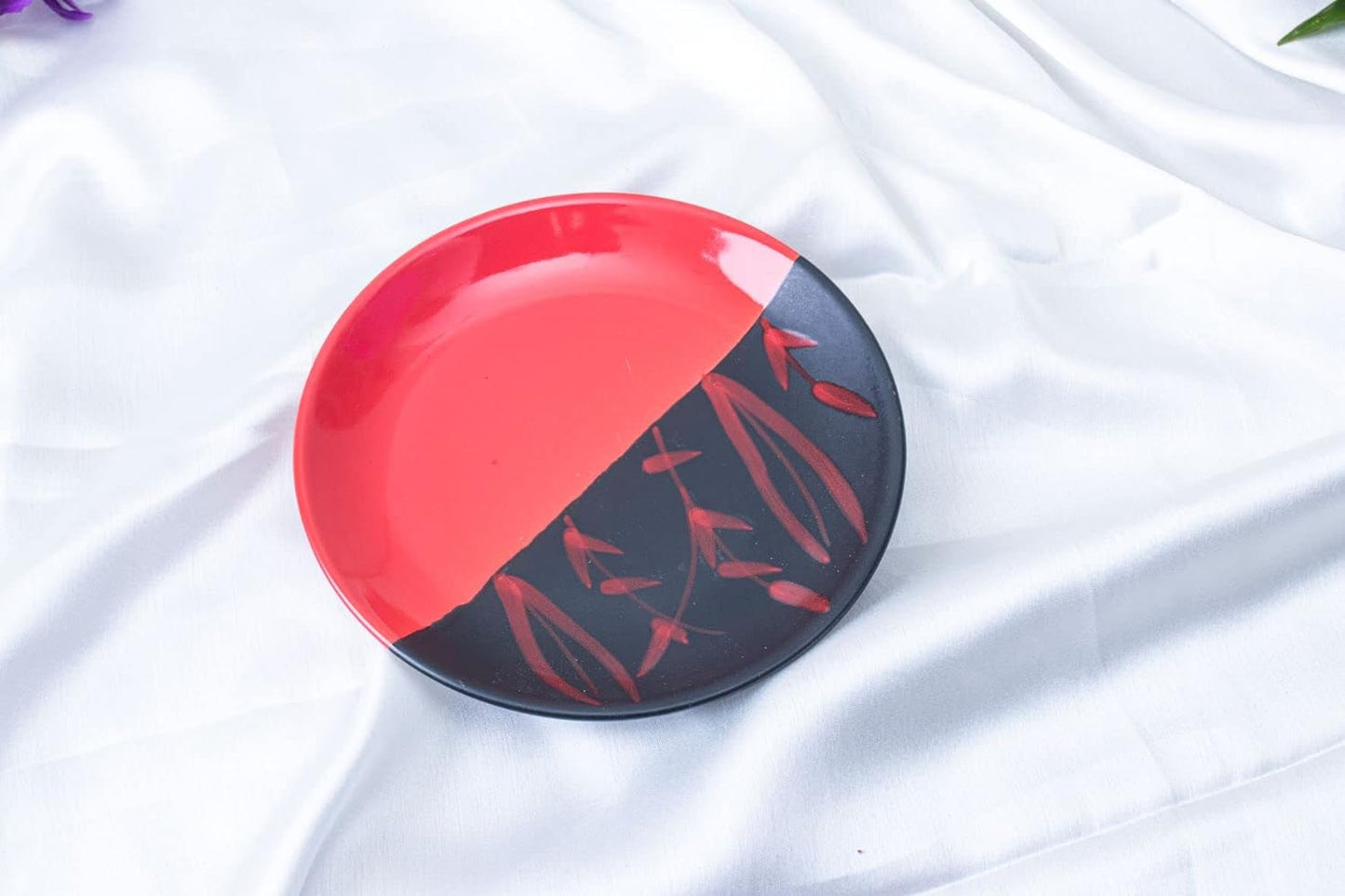 Caffeine Ceramic Stoneware Handmade Red & Black Combo Dinner Set of 8 - Caffeine Premium Stoneware