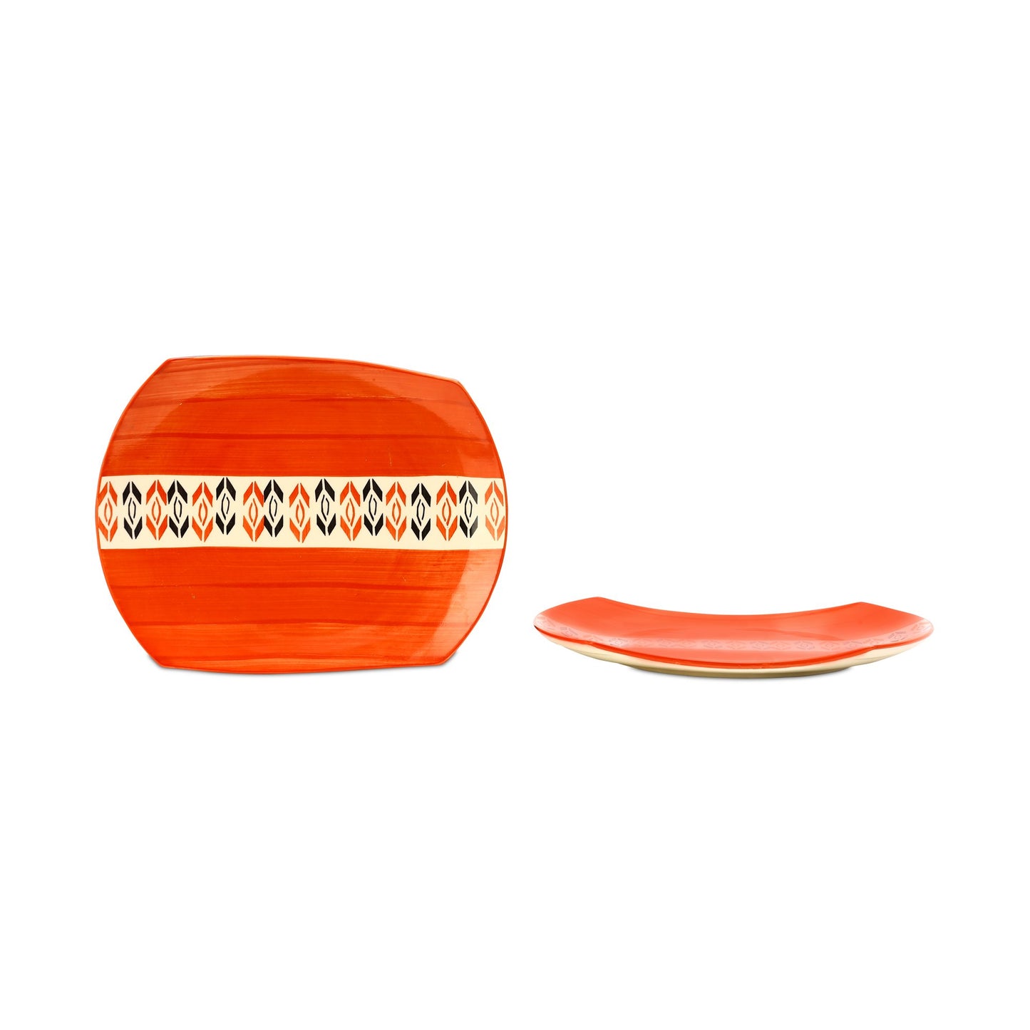 Caffeine Ceramic Handmade Red Arrow Snack Plate – 10" (Set of 4)