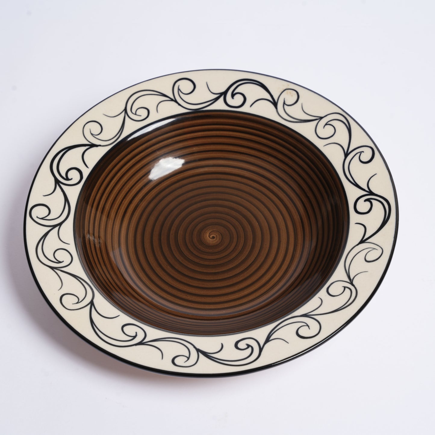 Caffeine Ceramic Handmade Stoneware Brown Doodle 9" Soup Plate set of 6 - Caffeine Premium Stoneware