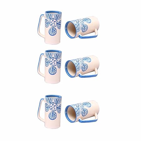 Flower Design Ceramic Handmade Cream and Blue Flora Milk Mug