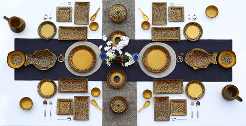 Caffeine Ceramic Handmade Brown Sehra Dinner Set (37 pcs.)
