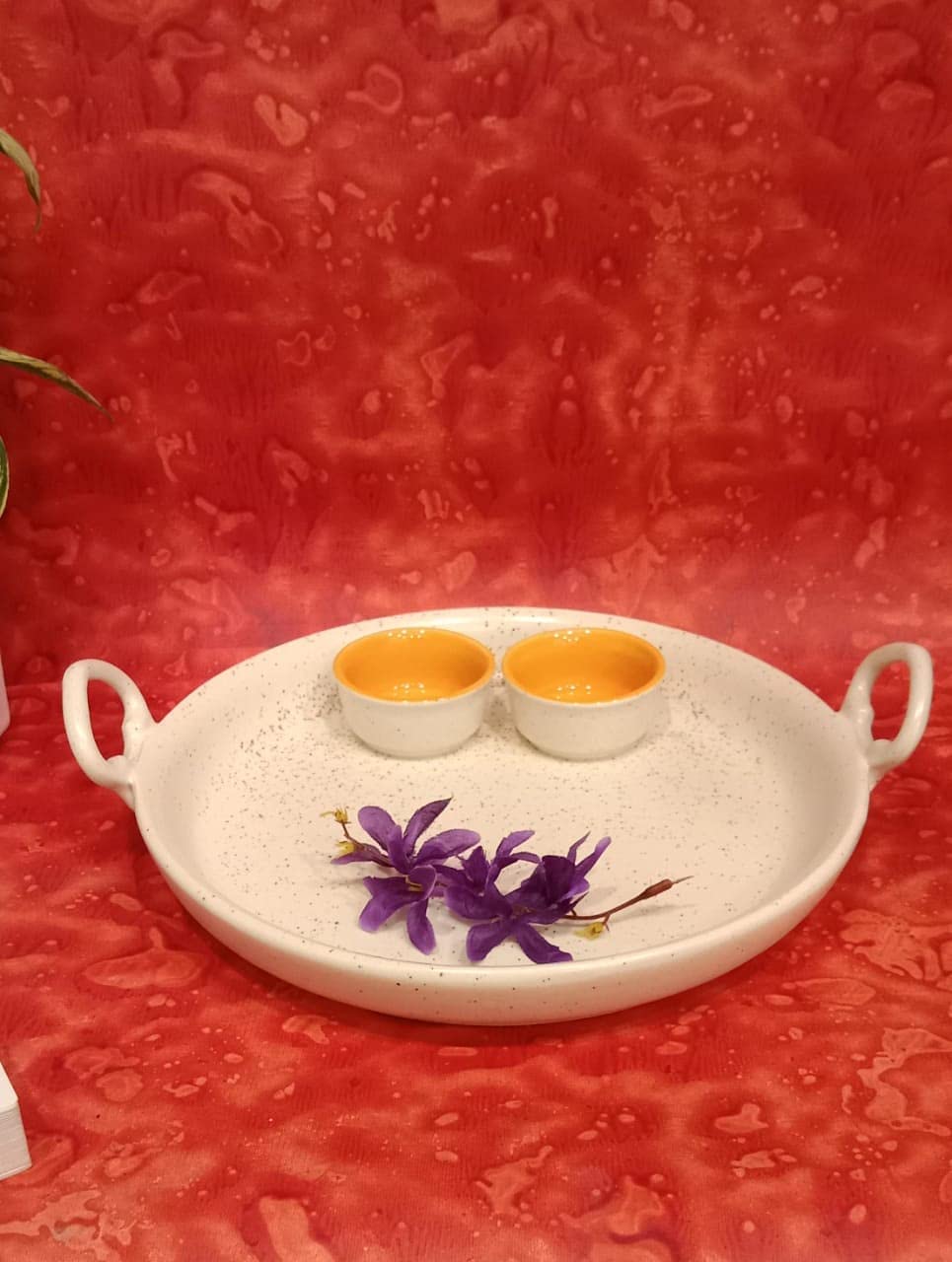 Caffeine Ceramic Handmade White Breakfast Set(set of 3pcs, 1 plate & 2 bowl)