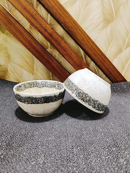 Caffeine Ceramic Handmade White Matte & Black Patta Combo Dinner Set of 4 - Caffeine Premium Stoneware