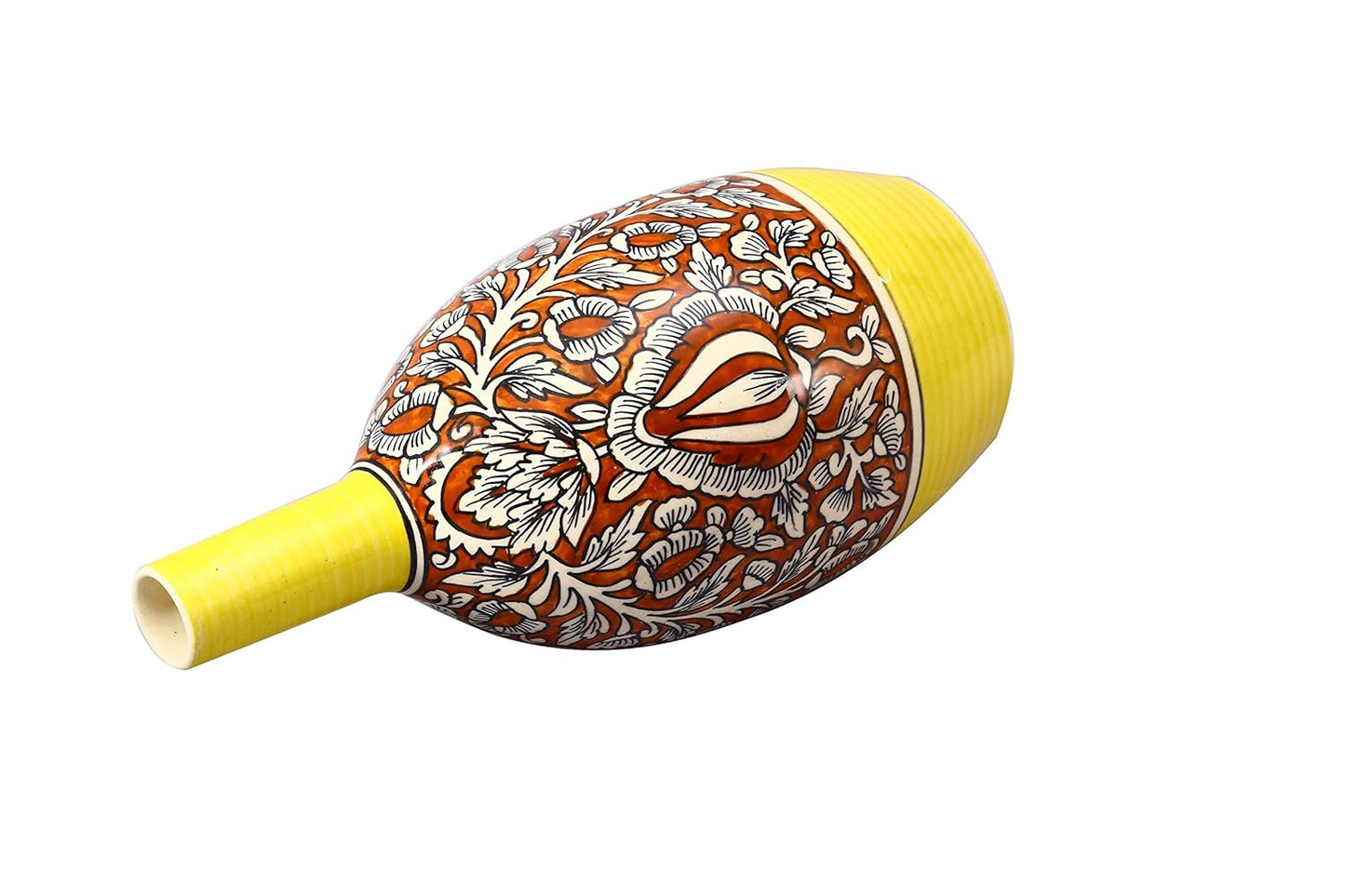 Caffeine Premium Ceramic Handmade Yellow and red mughal Elite Oval Shape Flower vase (Set of 1)