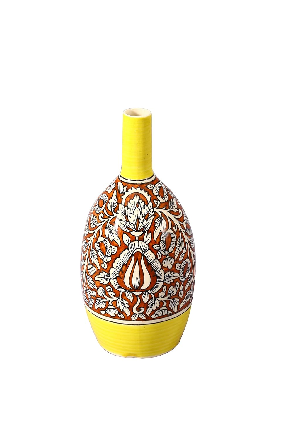 Caffeine Premium Ceramic Handmade Yellow and red mughal Elite Oval Shape Flower vase (Set of 1)