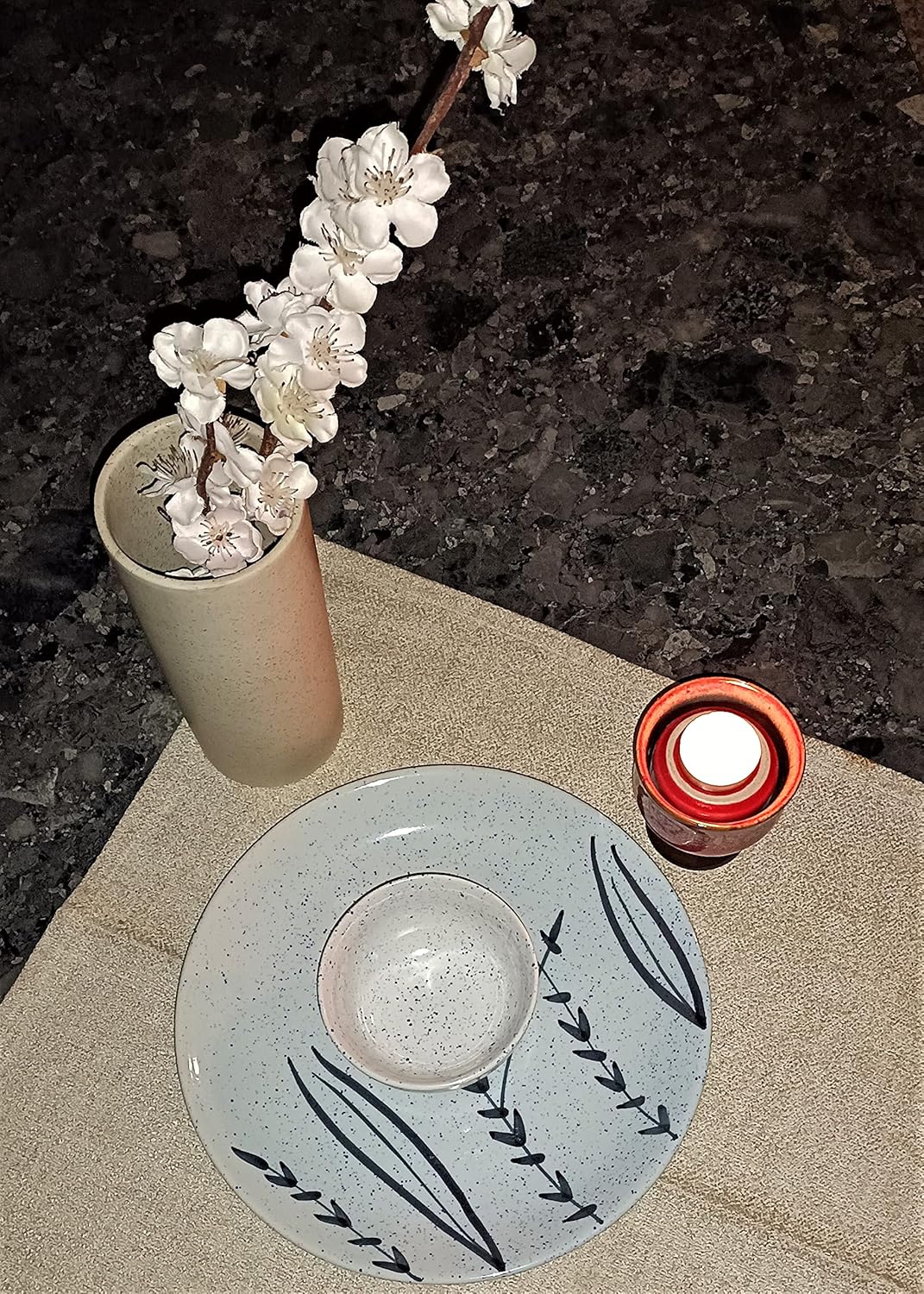 Caffeine Ceramic Handmade White Bamboo Dinner Set (Set of 2)