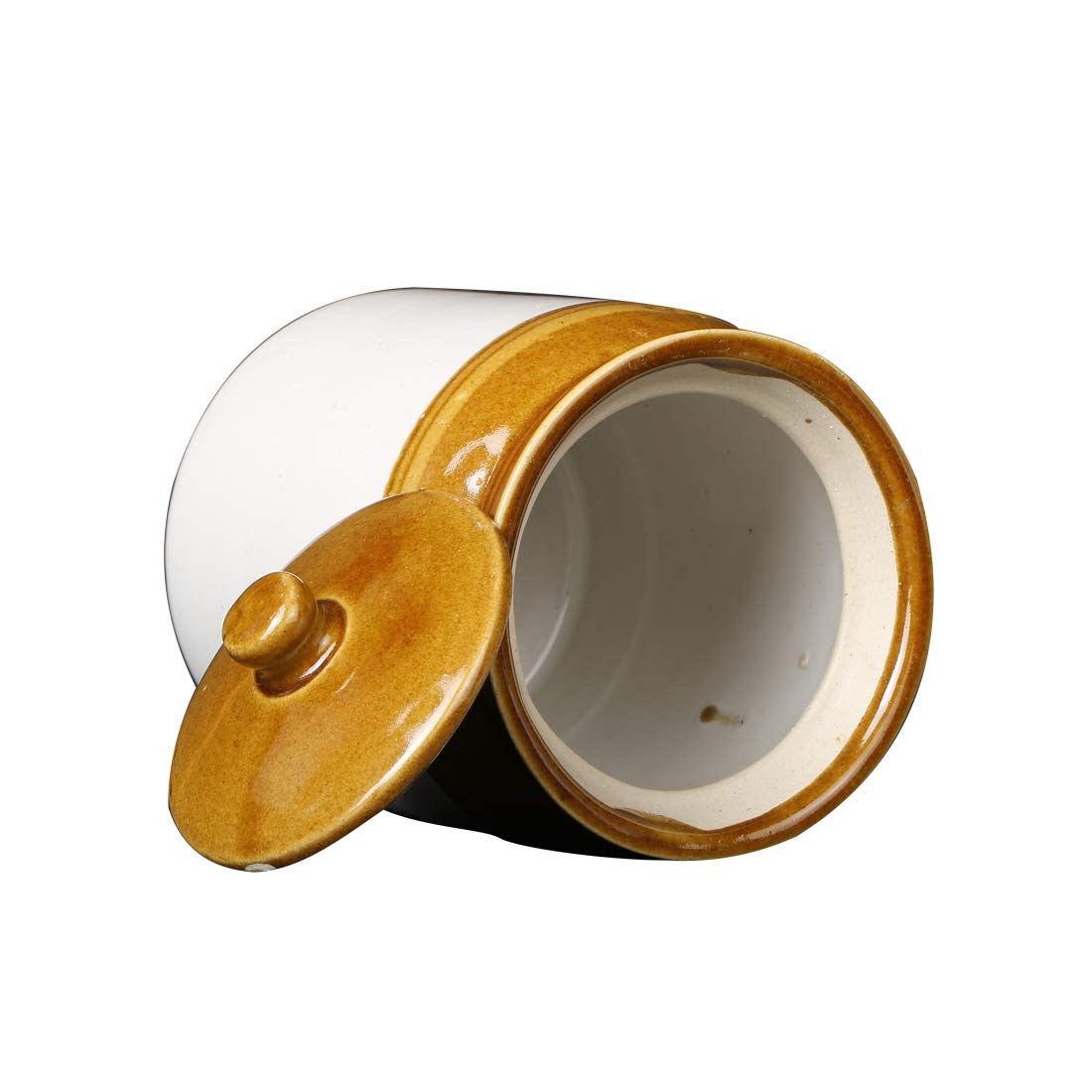 Caffeine Ceramic Stoneware Handmade Mustard And Cream Barni/Pickle Jar (Set of 1) - Caffeine Premium Stoneware
