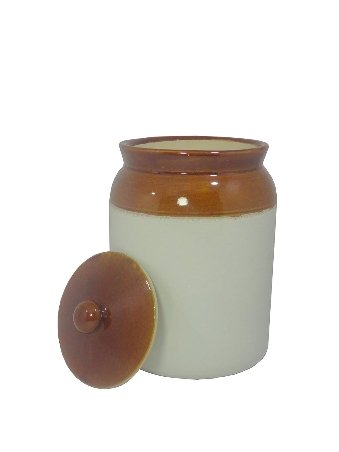 Caffeine Ceramic Stoneware Handmade Mustard And White Barni/Pickle Jar (Set of 1) - Caffeine Premium Stoneware