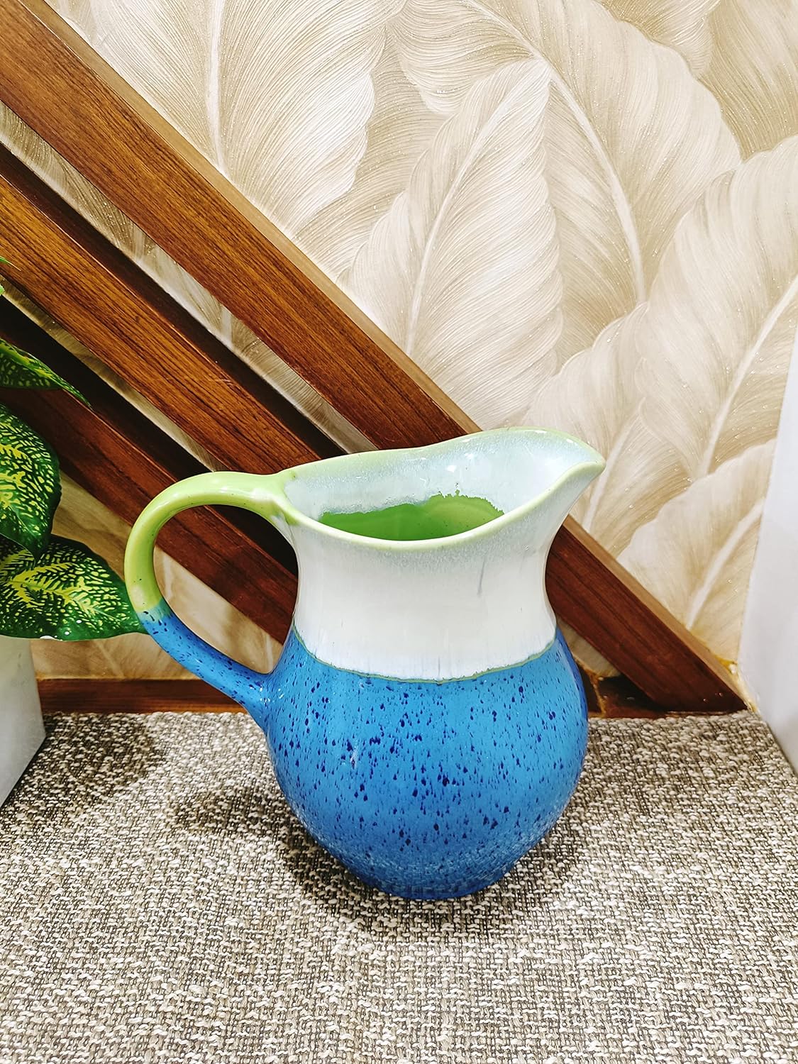Caffeine Ceramic Handmade Stoneware Lemon Green White & Blue Water jug Set of 1, (1800 ml ) - Caffeine Premium Stoneware
