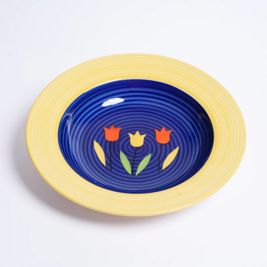 Caffeine Ceramic Handmade Stoneware Yellow Tulip Soup Plate 9 inch (Set of 6 )