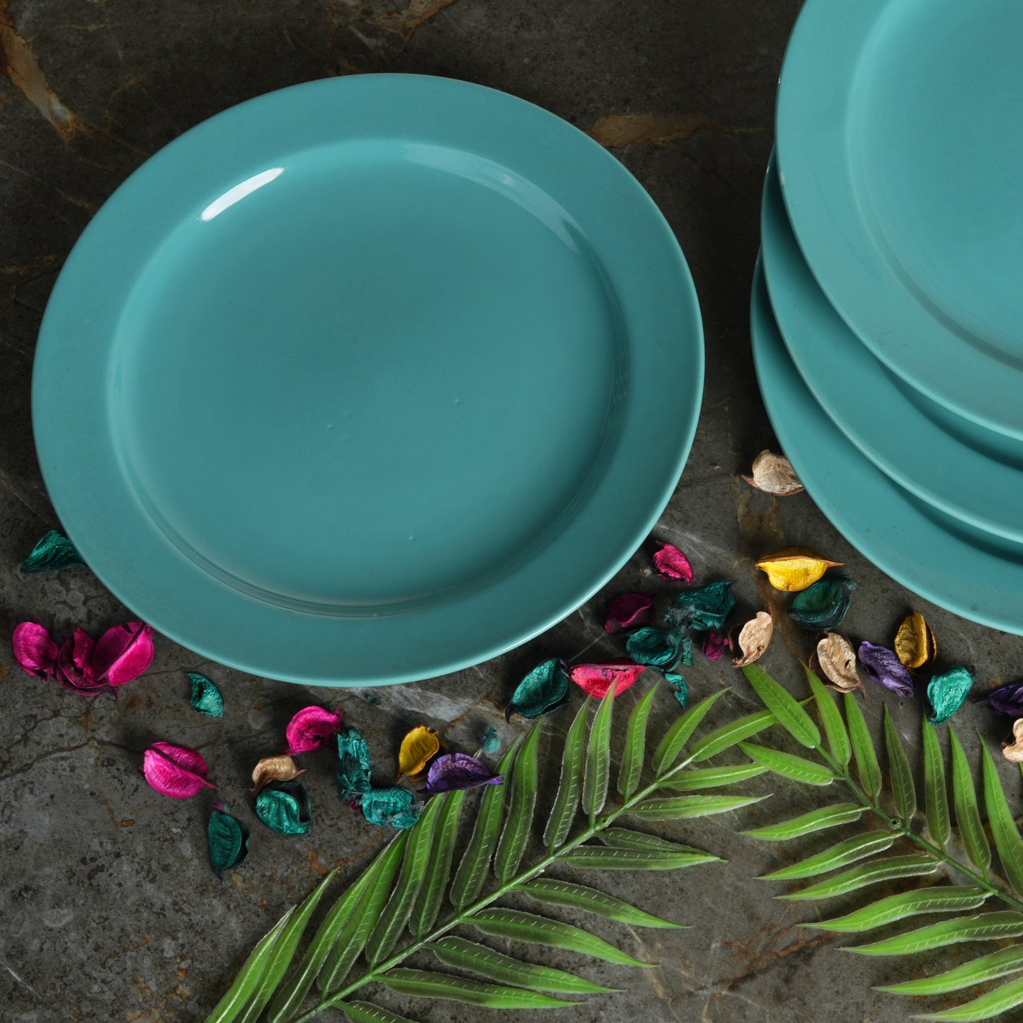 Caffeine Ceramic Handmade Stoneware Blue Matte Dinner Plate 10" inch Set of 6 (microvave and Dishwasher Safe) - Caffeine Premium Stoneware