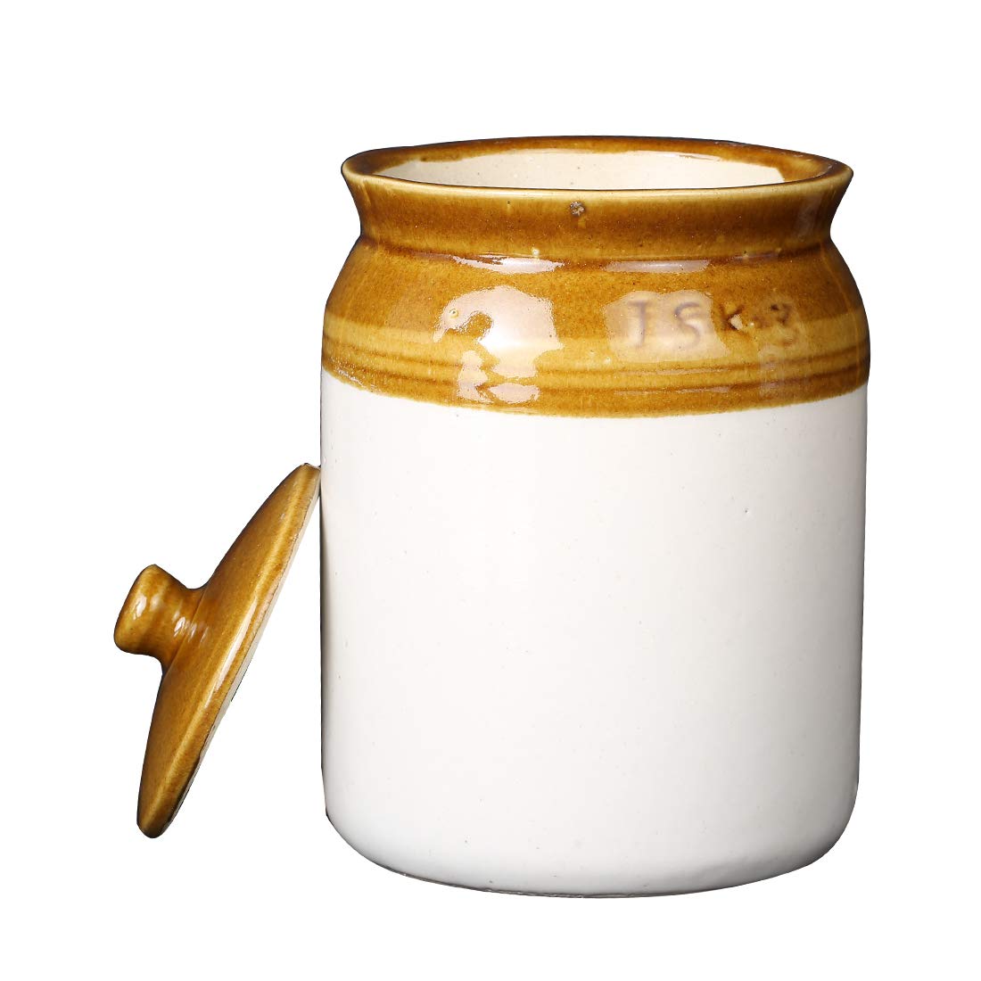 Caffeine Ceramic Stoneware Handmade Mustard And Cream Barni/Pickle Jar (Set of 1) - Caffeine Premium Stoneware