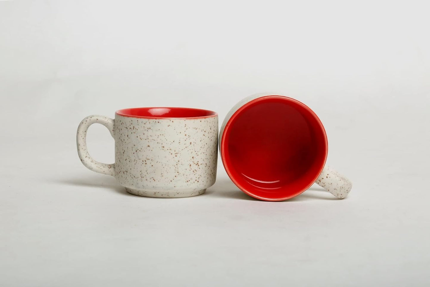 Caffeine Ceramic White and Red Tea Tray Set of 6 - Caffeine Premium Stoneware