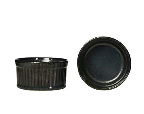 Caffeine Ceramic Handmade Black Glossy Metallic Ramekins Bowls (Set of 6) - Caffeine Premium Stoneware