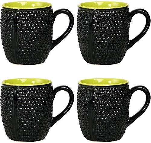 Caffeine Ceramic Handmade Black and Green bubble Coffee Mugs Set of 6 - Caffeine Premium Stoneware