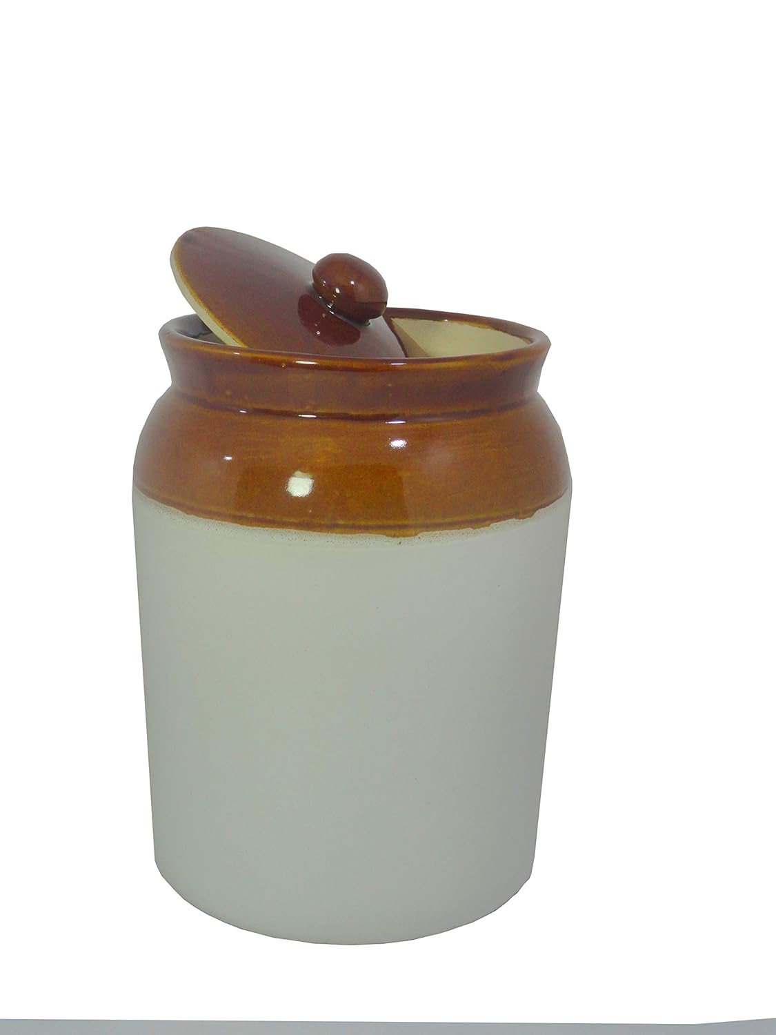 Caffeine Ceramic Stoneware Handmade Mustard And White Barni/Pickle Jar (Set of 1) - Caffeine Premium Stoneware