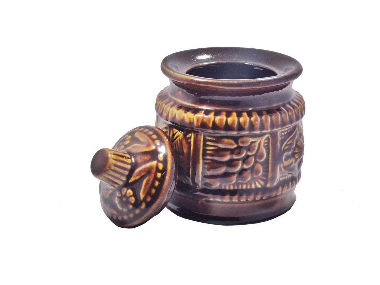 Caffeine Ceramic Stoneware Handmade Martban Barni Pickle Jar (Set of 1) - Caffeine Premium Stoneware