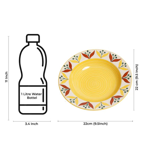 Caffeine Ceramic Handmade Stoneware Yellow Leaf Print 9'' Soup Plates set of 6