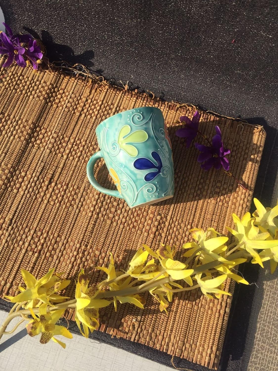 green_and_yellow_flora_coffee_mugs - Caffeine Premium Ceramic