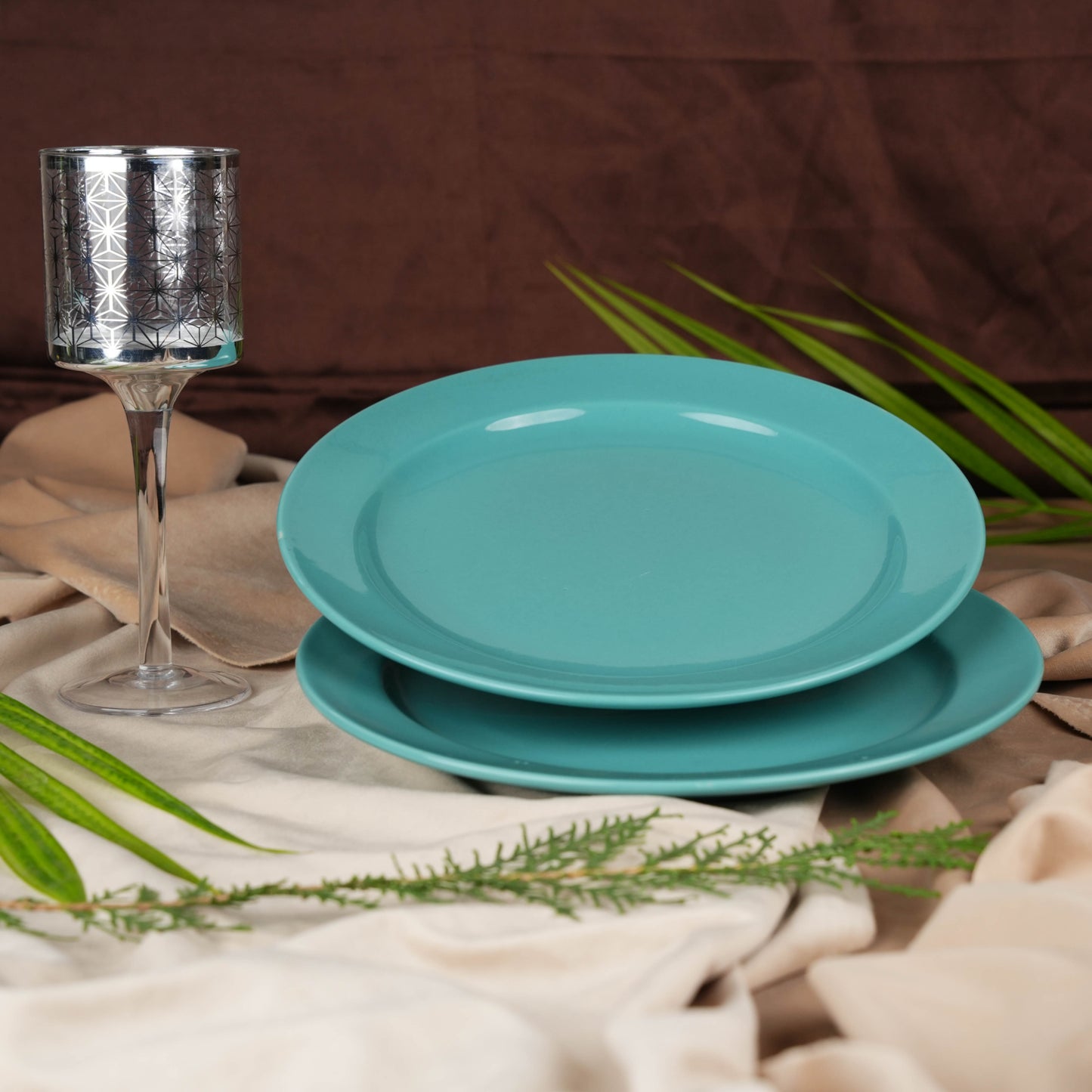 Caffeine Ceramic Handmade Stoneware Blue Matte Dinner Plate 10" inch Set of 6 (microvave and Dishwasher Safe) - Caffeine Premium Stoneware