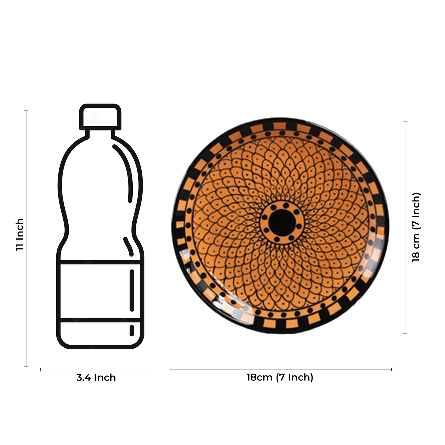 Caffeine Ceramic Handmade Stoneware Orange Flora Pattern quarter plate 7”(Set of 2 Dishwasher & Microwave Safe ) - Caffeine Premium Stoneware