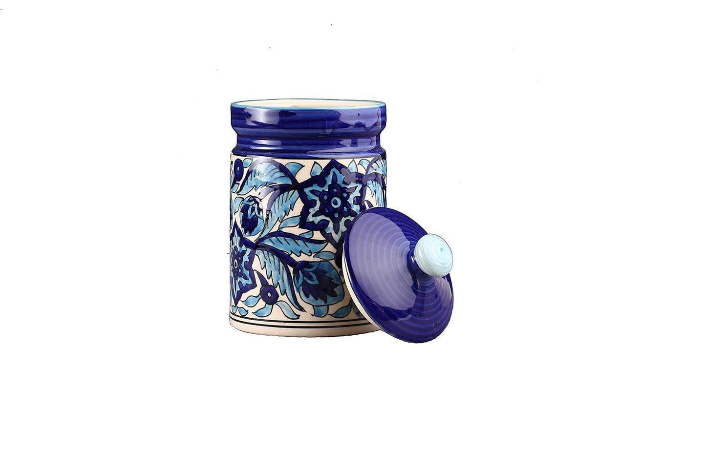 Caffeine Ceramic Stoneware Handmade Blue Leaf Print Barni/Pickle Jars (Set of 3) - Caffeine Premium Stoneware