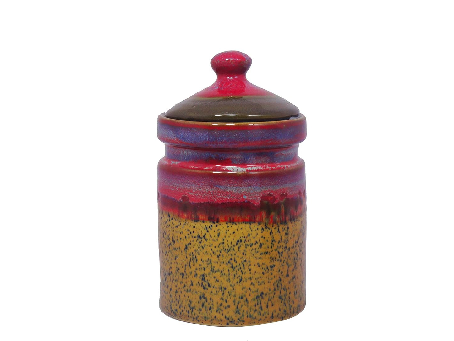 Caffeine Ceramic Stoneware Handmade Pink And Mustard Studio Barni/Pickle Jar (Set of 3) - Caffeine Premium Stoneware