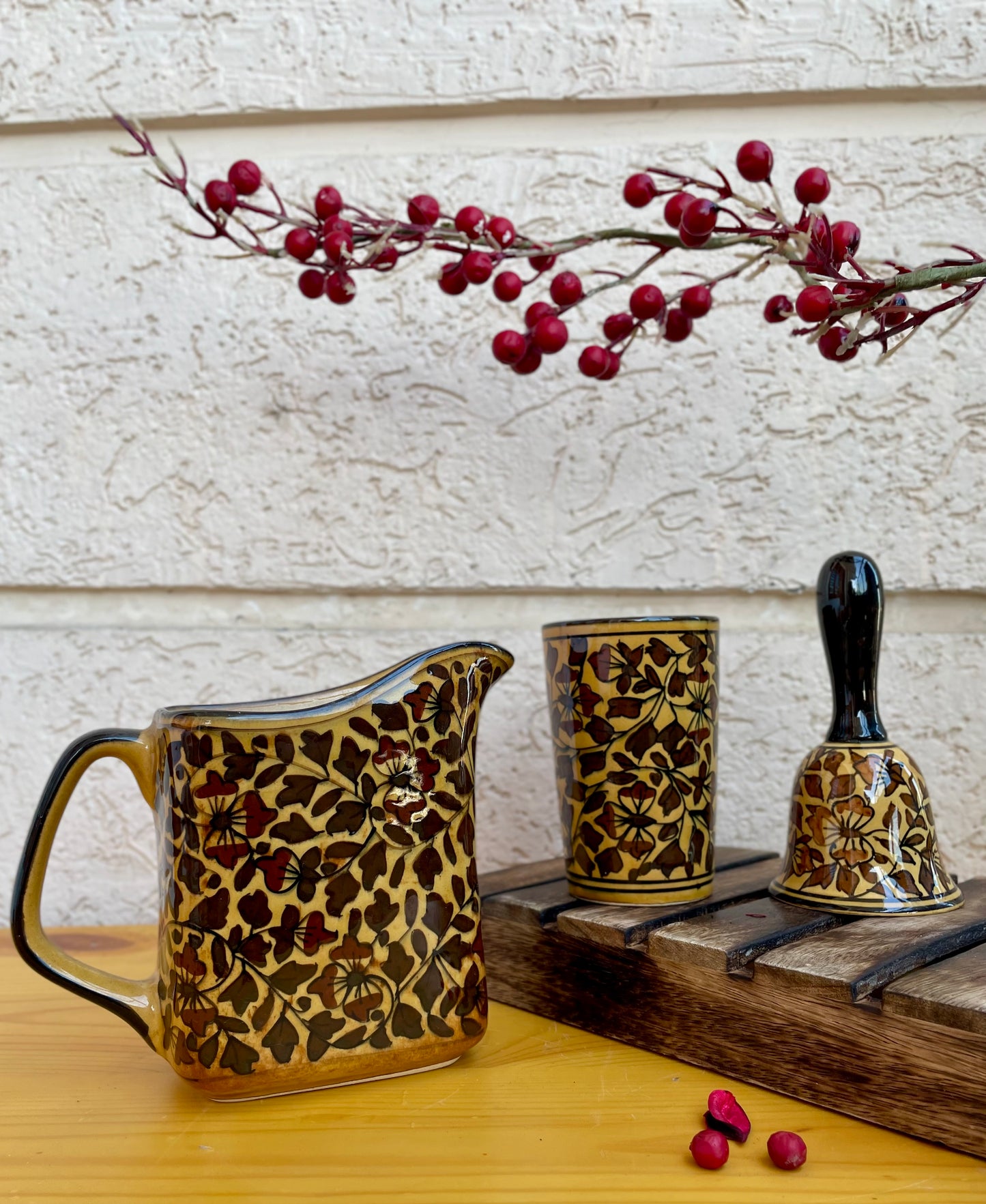 Caffeine Ceramic Handmade Stoneware Brown Sehra Milk and Water Jug (Set of 1, 700 ml)