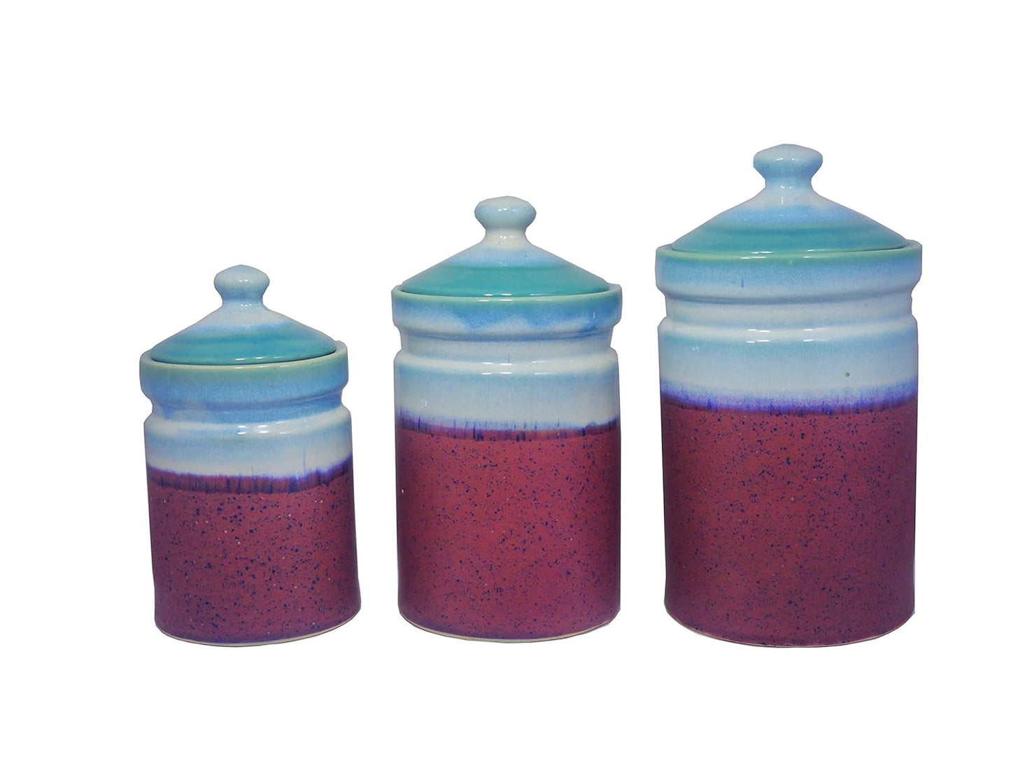 Caffeine Ceramic Stoneware Handmade Multi Colour Maroon And Purple Studio Barni/Pickle Jar (Set of 3) - Caffeine Premium Stoneware