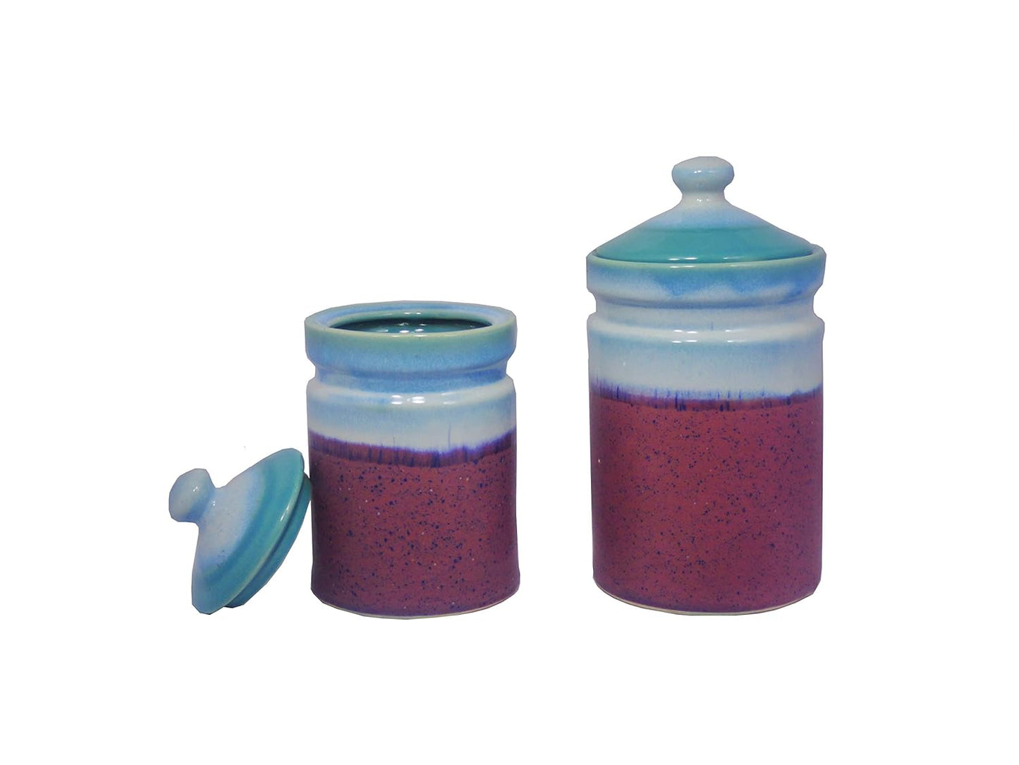 Caffeine Ceramic Stoneware Handmade Multi Colour Maroon And Purple Studio Barni/Pickle Jar (Set of 3) - Caffeine Premium Stoneware
