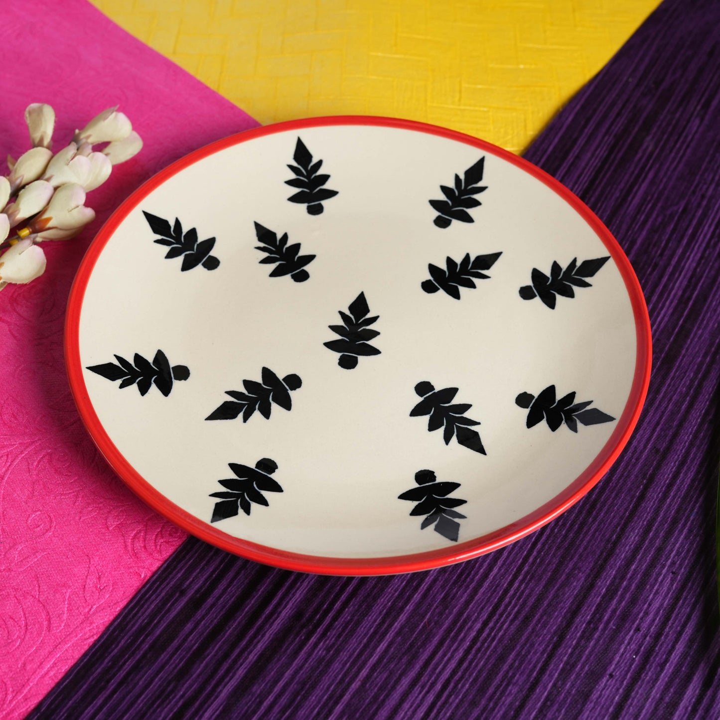 Caffeine Ceramic Handmade Stoneware Black Tree Quarter Plate 7”(Set of 2 Dishwasher & Microwave Safe) - Caffeine Premium Stoneware